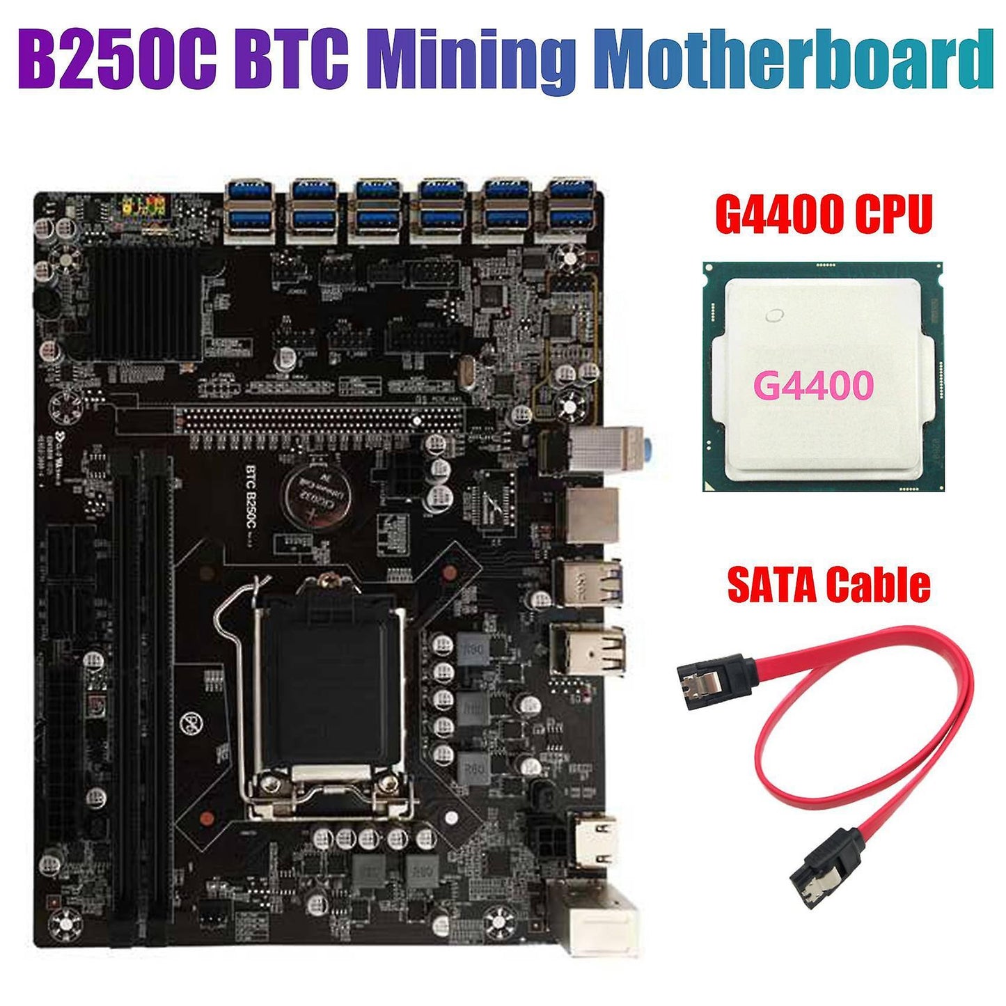 B250c Btc Mining Motherboard with G4400 Cpu+sata Cable Lga1151