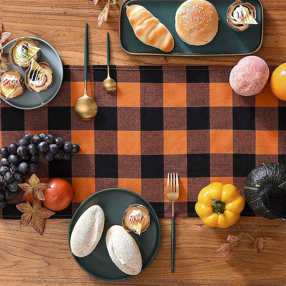 13x70inch Black and Orange Plaid Table Runner,for Party Home Decor