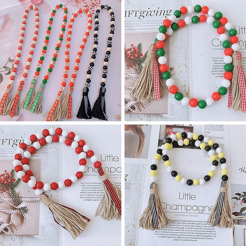 Wood Bead Garland with Tassels Rustic Farmhouse Tiered Tray F