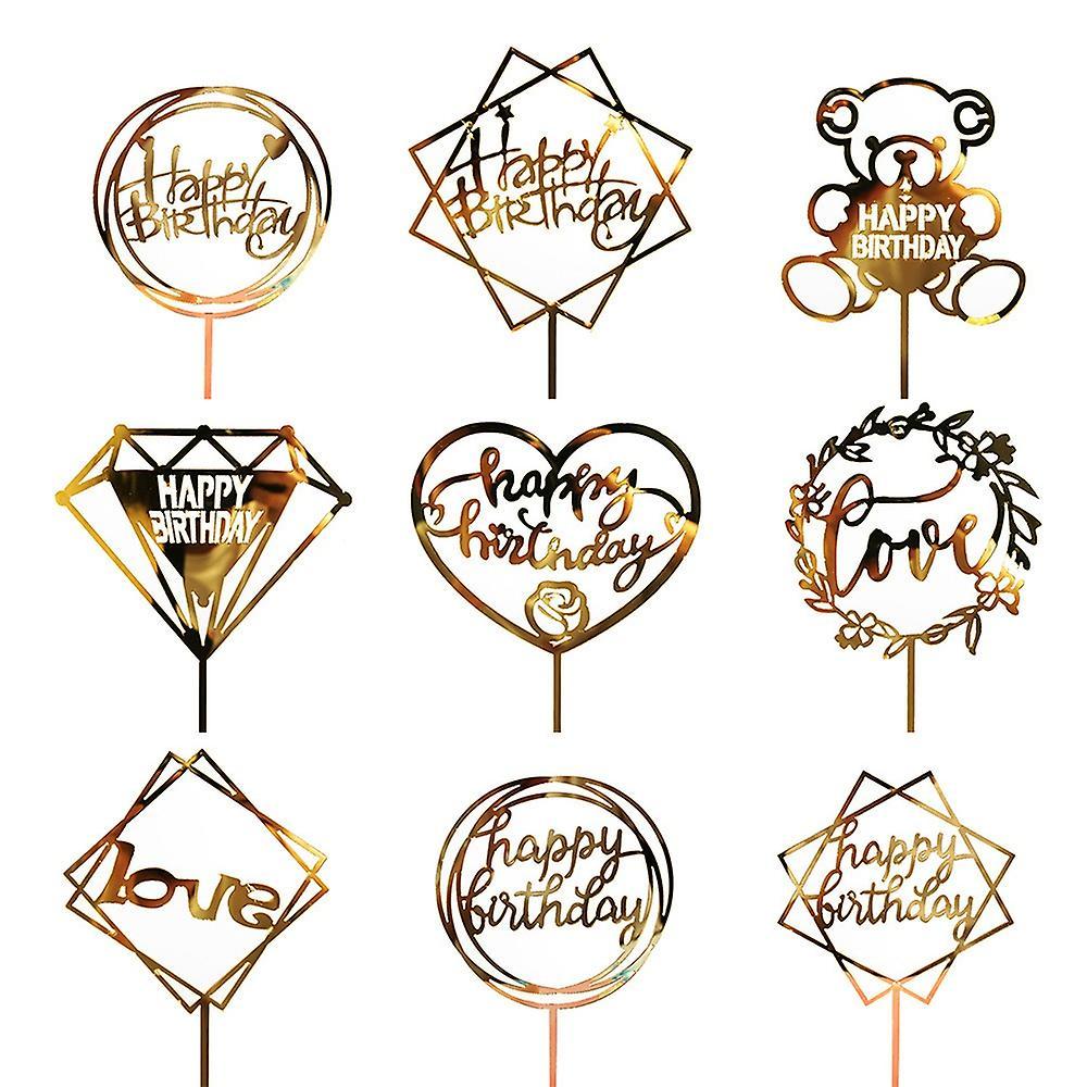 10pcs Birthday Cake Insert Card Acrylic Insert Flag Kids Party