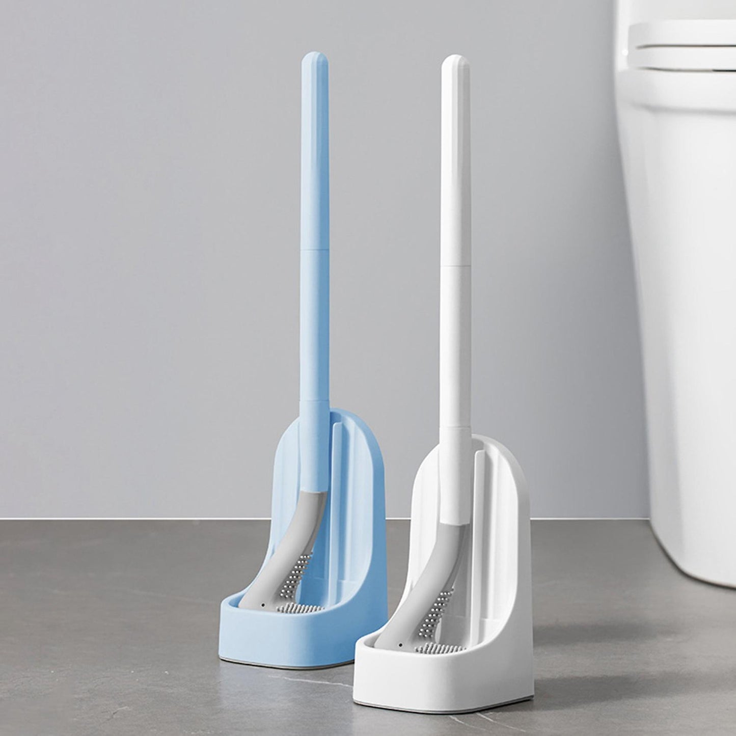 Golf Silicone Long Handled Toilet Tpr Brushes with Holder Set ,grey