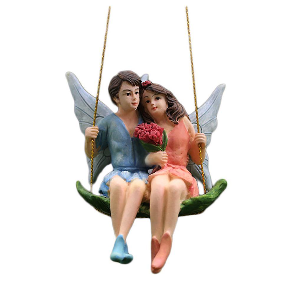 Romantic Couple Figurines Swing Flower Fairy Pendant Resin Decoration