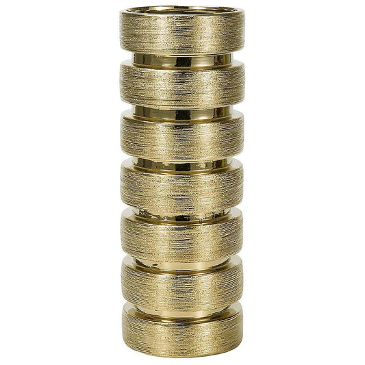 12.5 Inch Tall Modern Gold Tone Design Ceramic Flower Vase