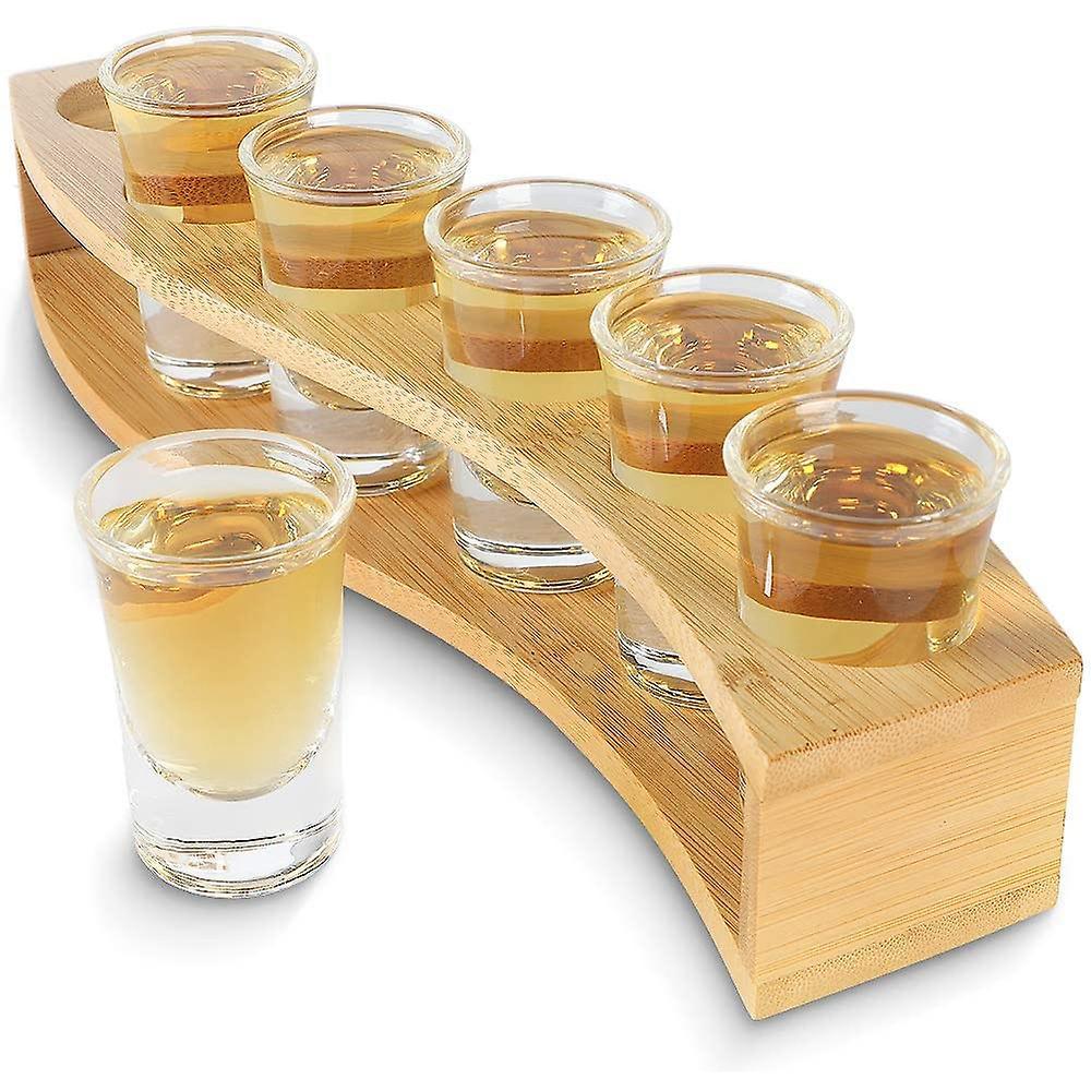 1oz/30ml Shot Glass Set Bamboo Shot Glass Holder, 6pcs Shot Glass Set