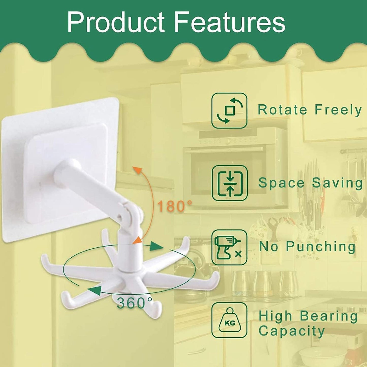 360 Degrees Rotated Kitchen Wall Hooks Self Adhesive Storage Tools B