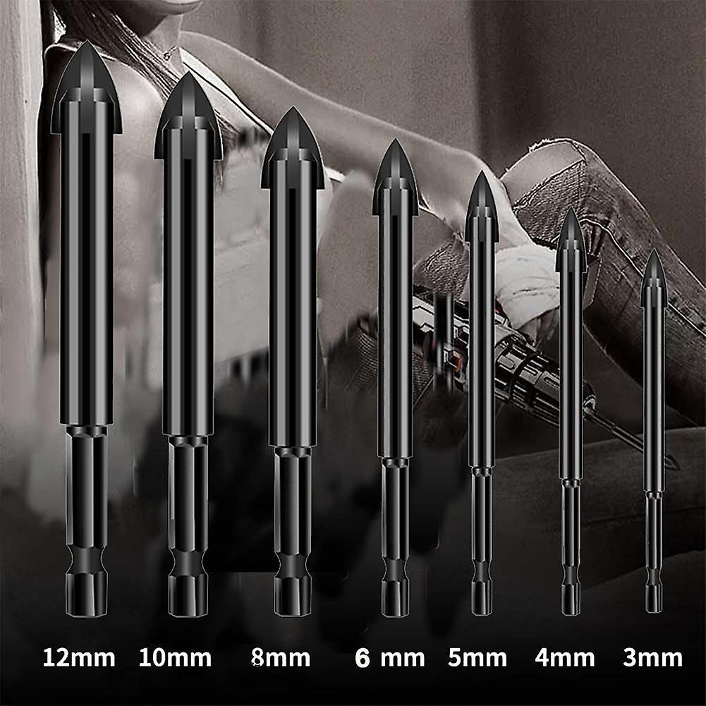 7 Piece Black Cross Triple-cornered Drill Bit Carbide Tip Spear Head