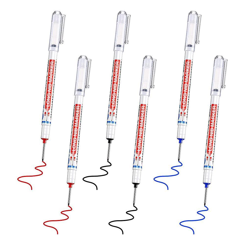 6pcs Long Head Deep Hole Marker Carpenter Mark Waterproof Marker Pe