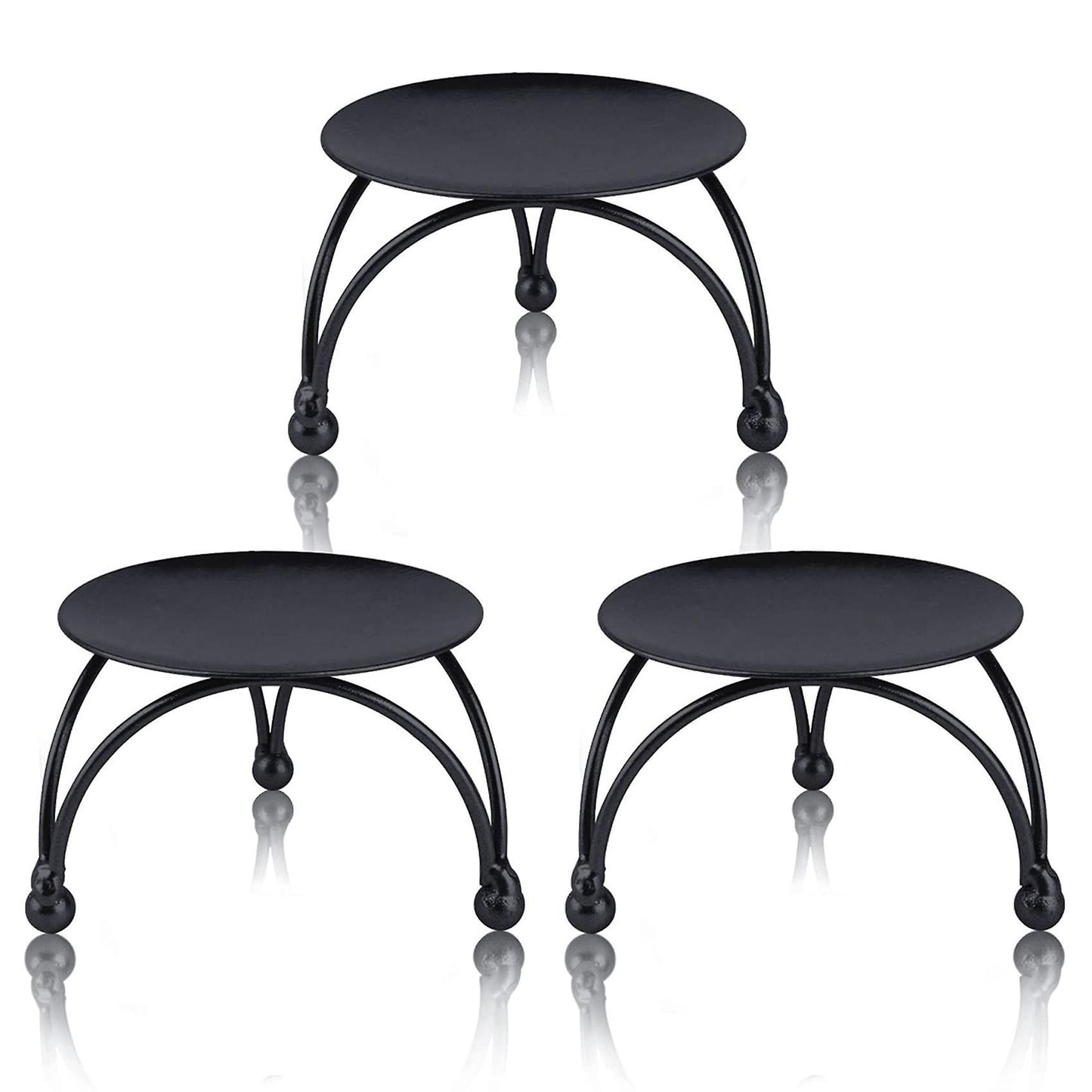 Black Candle Holder,set Of 3 Iron Pillar Candle Plate Small-2.5inch