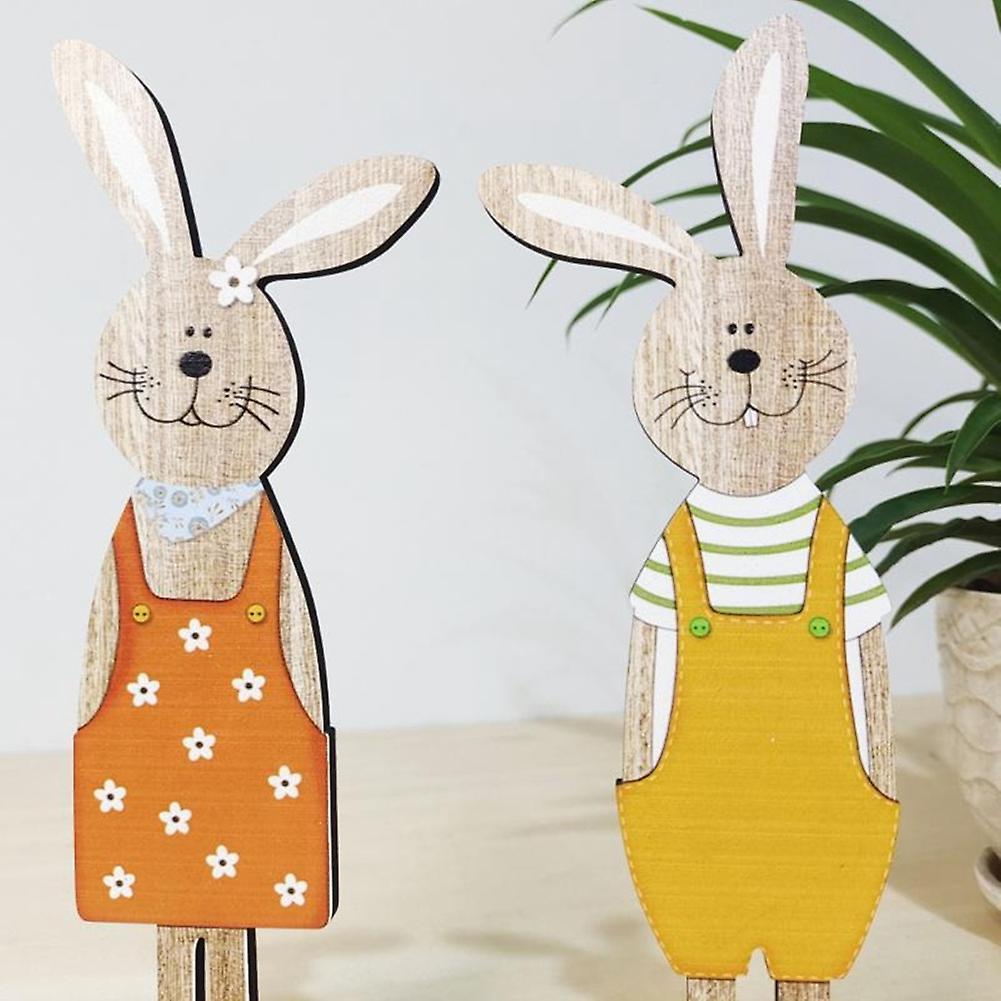 2 Pcs Easter Wooden Rabbit Ornaments Stand Up Plaques Cute Small