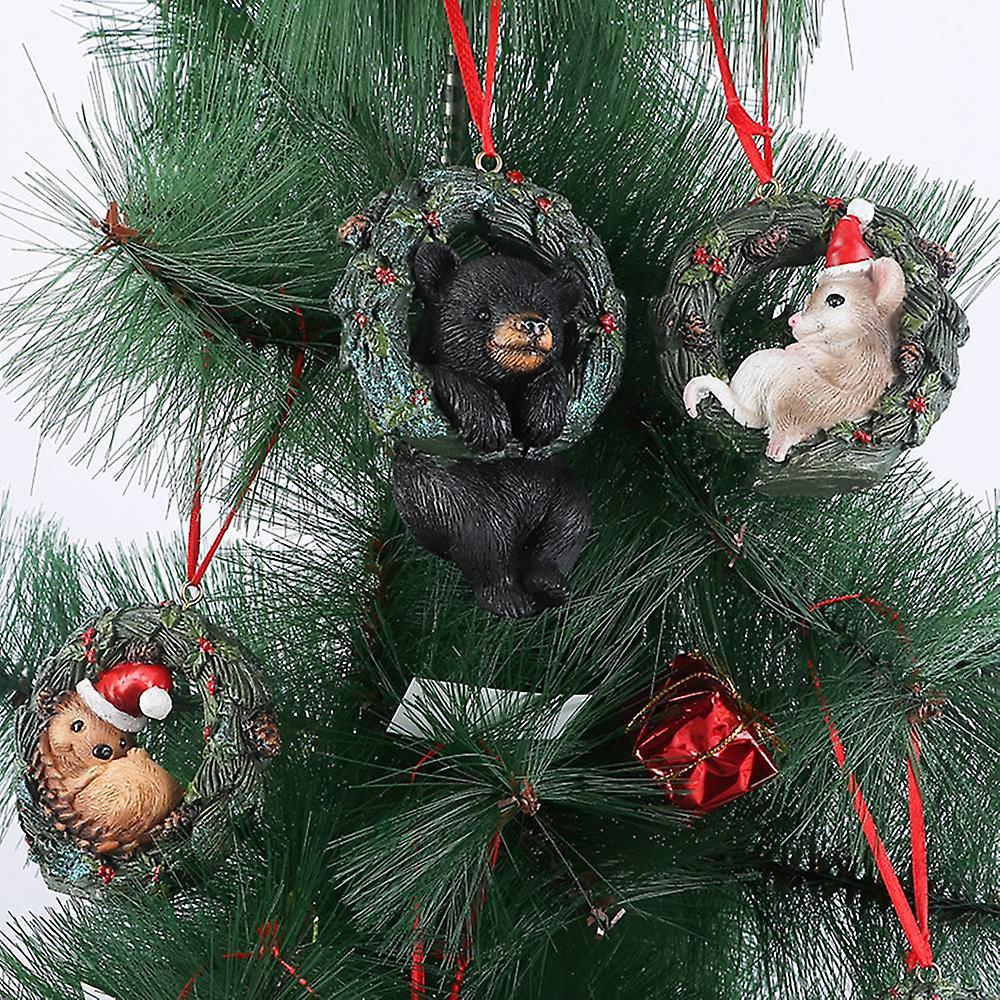 1pcs Christmas Small Animal Wreath Swing Ornament with String D