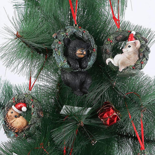 1pcs Christmas Small Animal Wreath Swing Ornament with String D