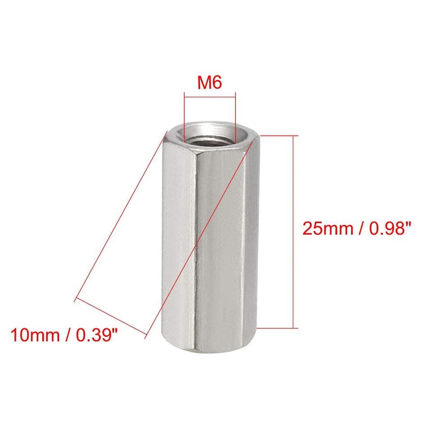 4pcs M6 X 1 Pitch 25 Mm Long 304 Stainless Steel Metric Hexagon Stud