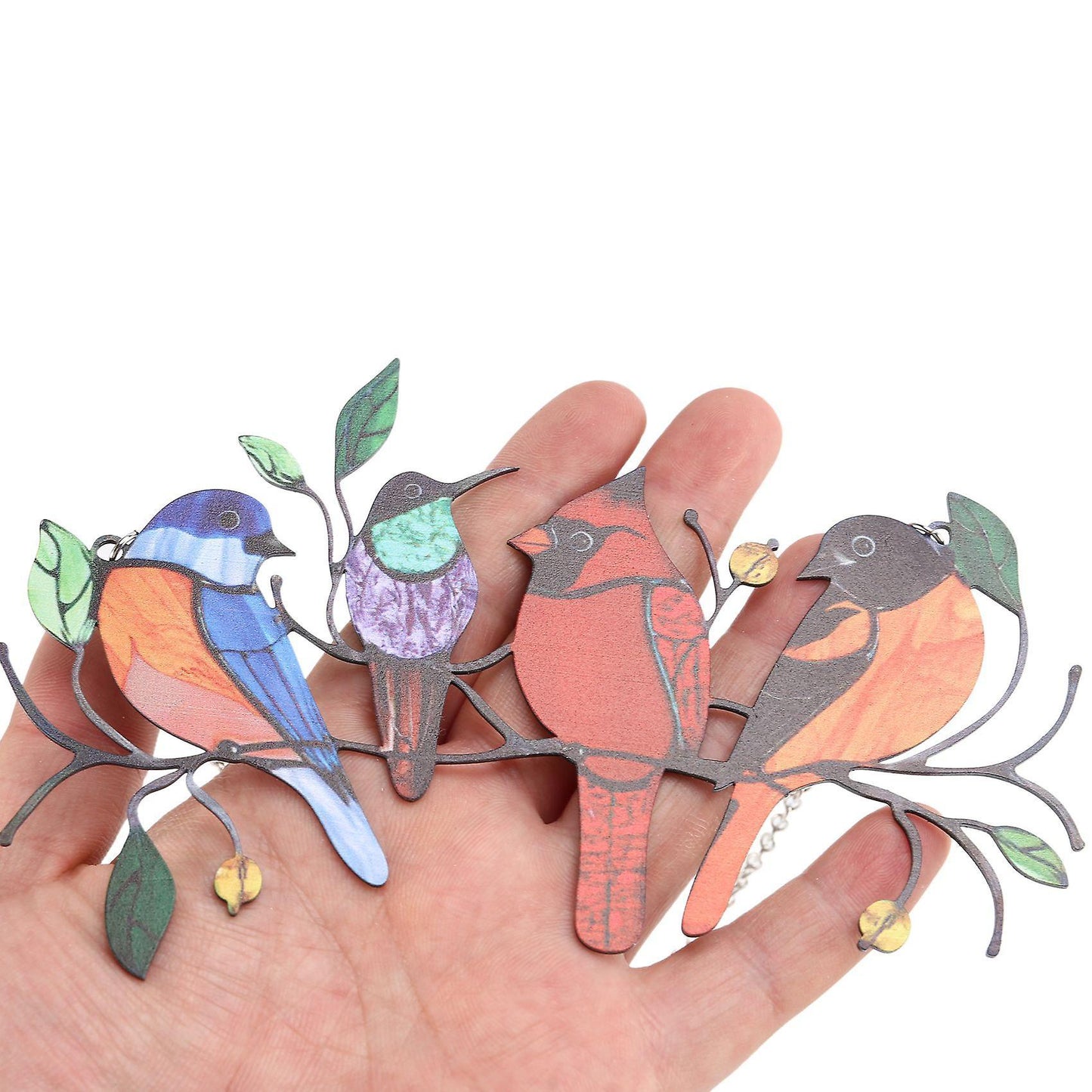 Multiple Birds On A Wire High Stained Glass Window Hanging Ornaments