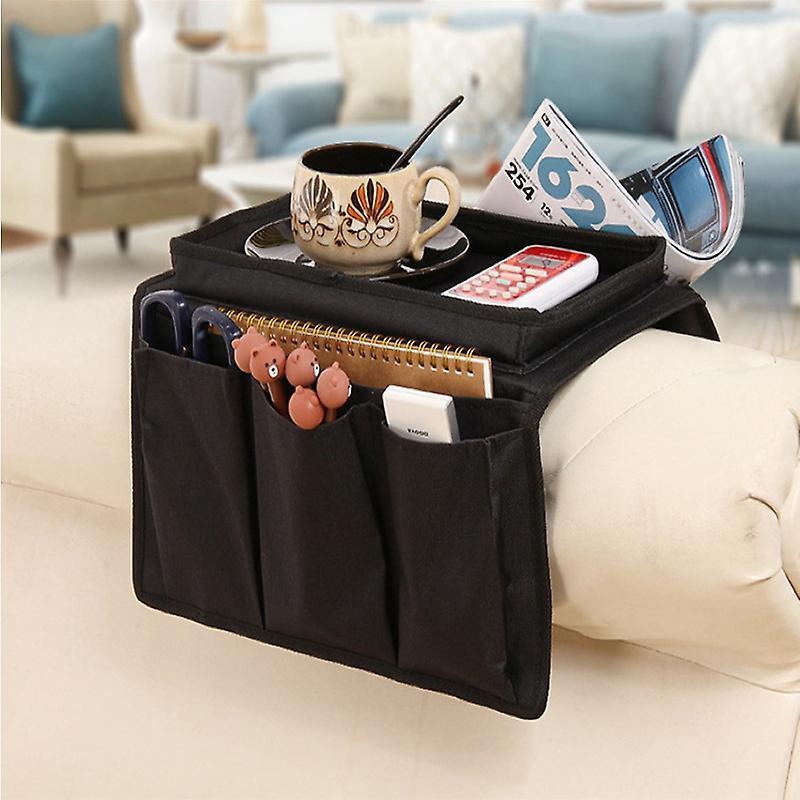 Sofa Armrest Organizer with 4 Pockets&cup Holder for Tv Control-brown