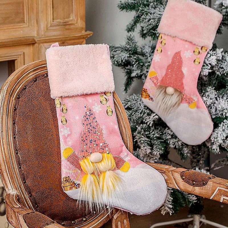 Christmas Decor Christmas Stocking Pink with Led Lights Glowing-2