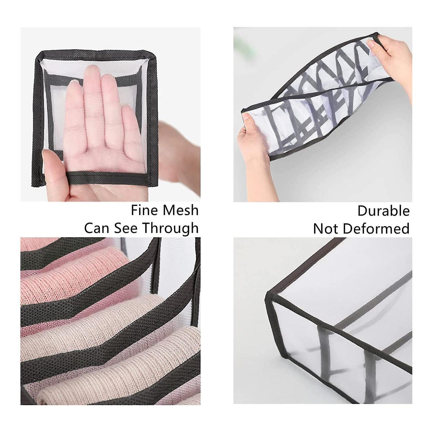 4 Set Underwear Drawer Organizer Sock Organizer,nylon Mesh - Black