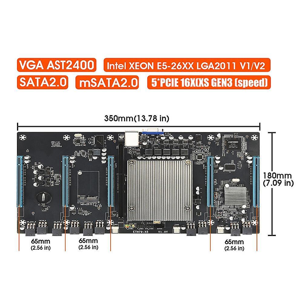 Eth79-x5 Mining Motherboard Lga 2011 65mm Spacing Supports Vga