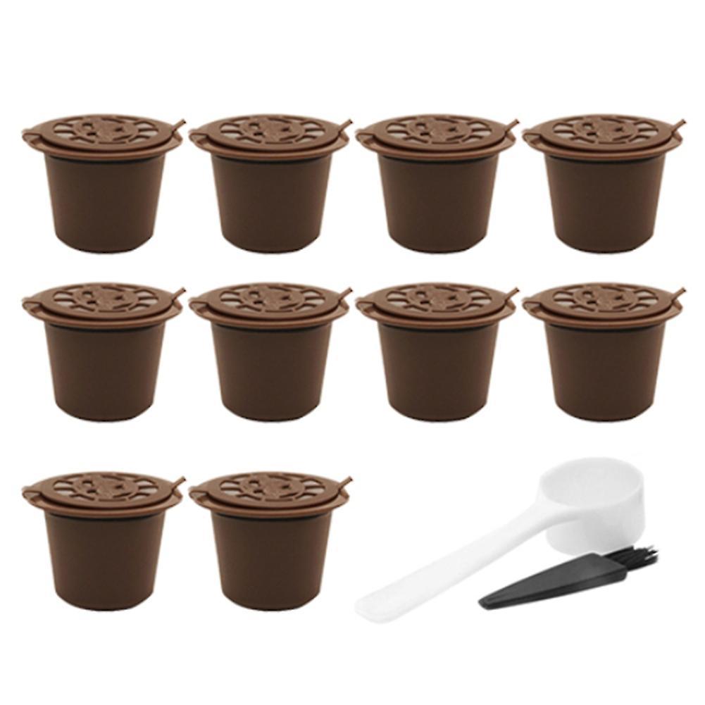 10 Pcs Coffee Capsule Filters for Nespresso with Spoon Brush Brown