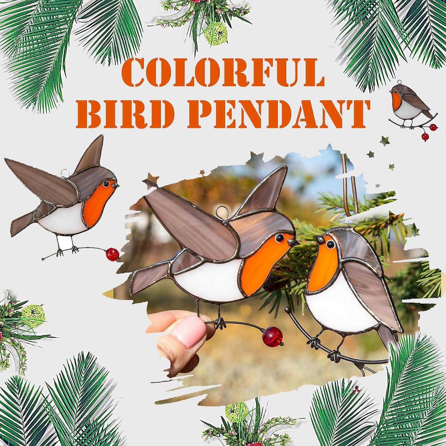 Hanging Birds On Wire High Stained Suncatcher Decor - Sitting Robin