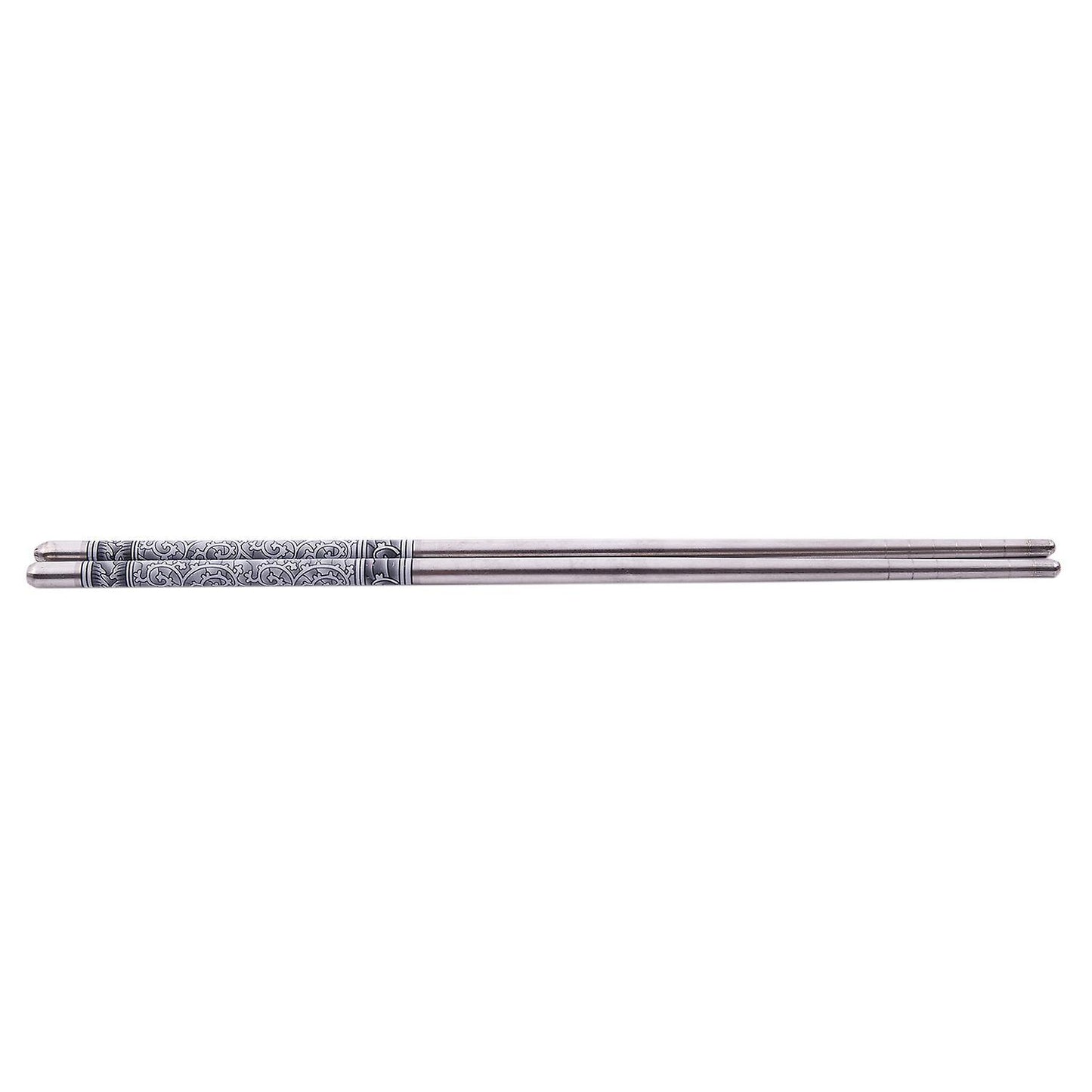 8.9" Length White Vine Pattern Stainless Steel Chopsticks Pair