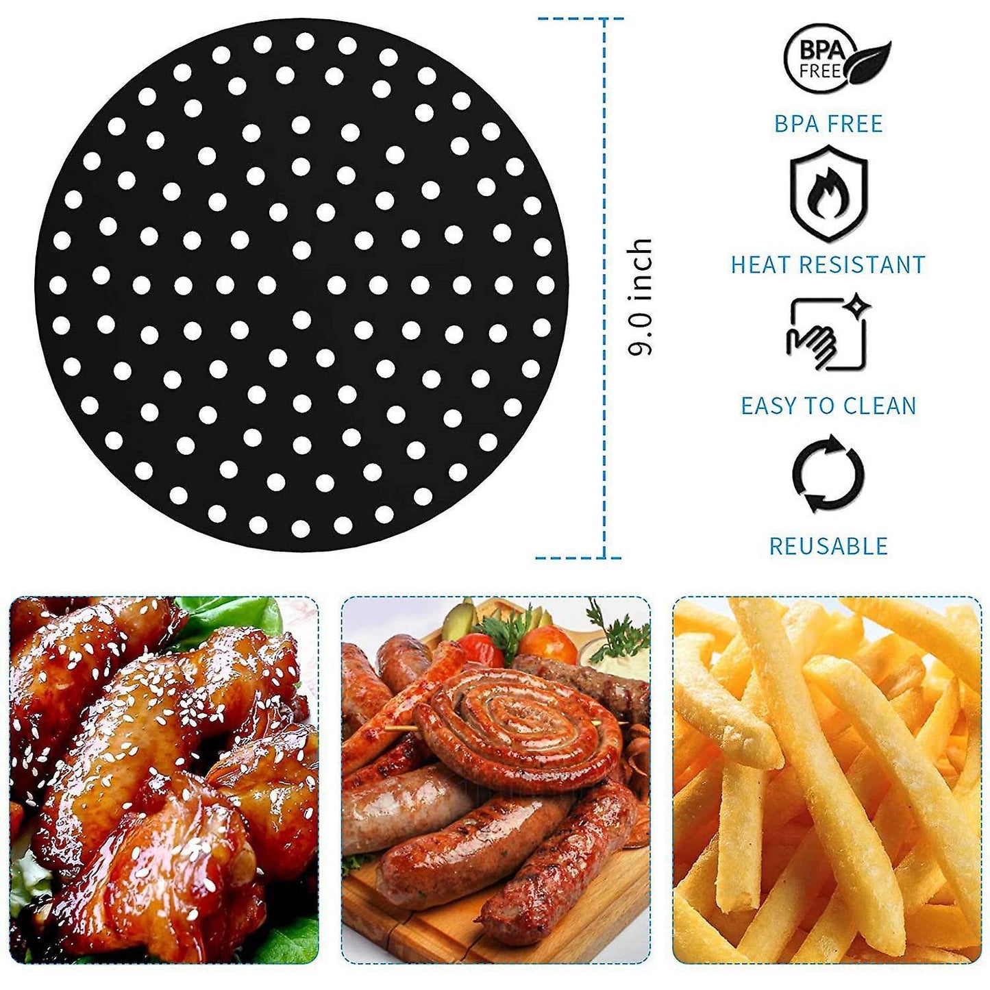2pcs 9 Inch Silicone Air Fryer Liners for Ninja Gourmia Power Xl