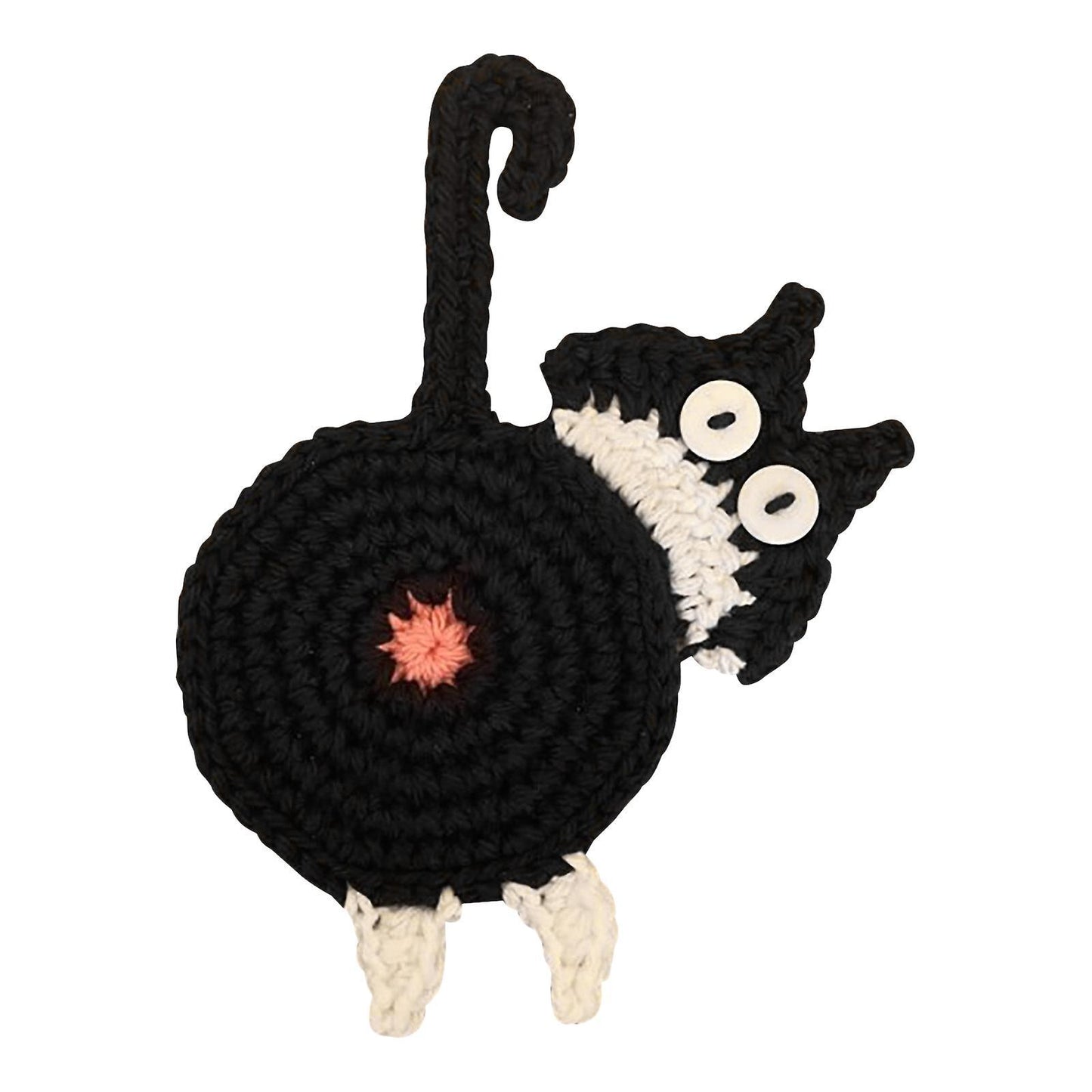Cat Butt Coaster Funny Handmade Crochet Cat Butt Drink Black White