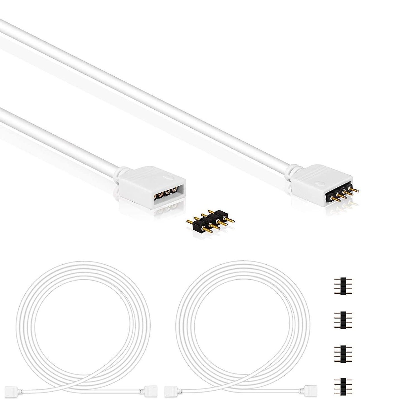 2 Pack 2m Rgb Extension Cable Led Strip Connector with 4 Pack 4 Male