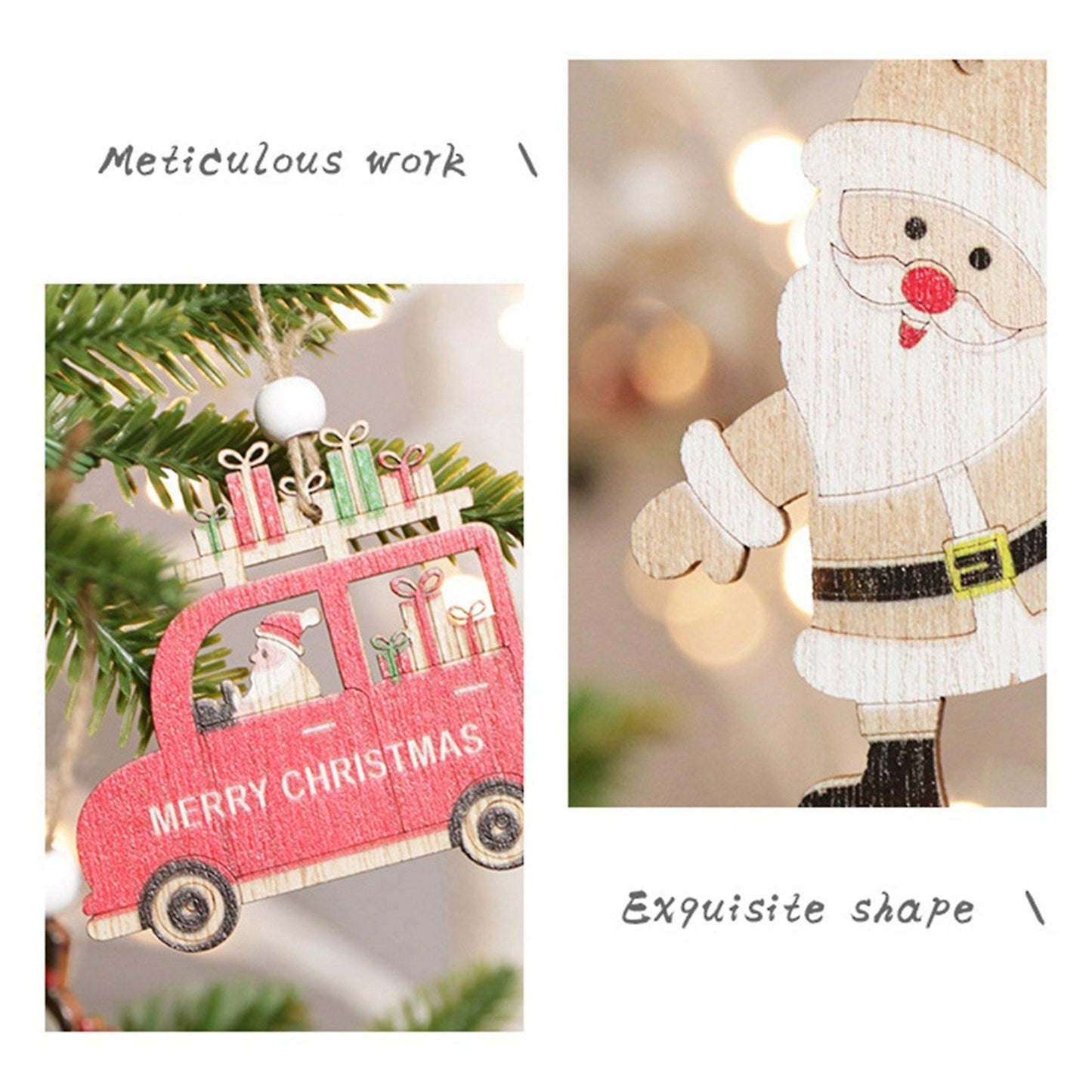 9 Pcs Christmas Car Wooden Pendants Home Decor New Year Kids Gift, B