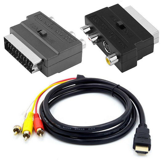 1080p Hdmi-compatible Male Av Cable W/scart to 3 Rca Phono Adapter