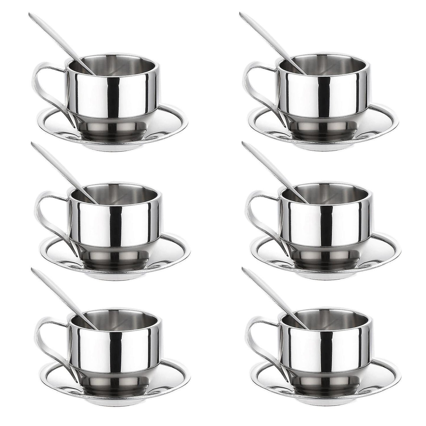 Set Of 6 Coffee Cup with Spoon Set,stainless Steel 125ml/4.2 Oz