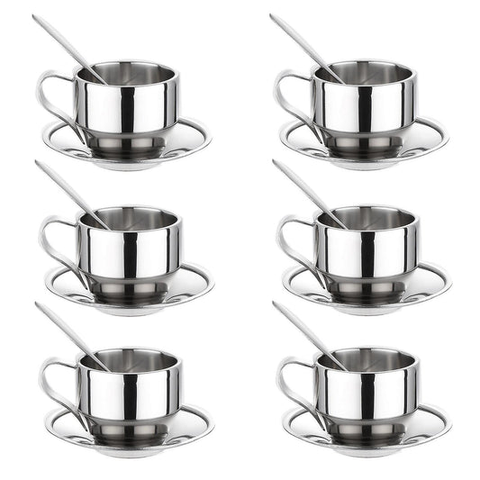 Set Of 6 Coffee Cup with Spoon Set,stainless Steel 125ml/4.2 Oz