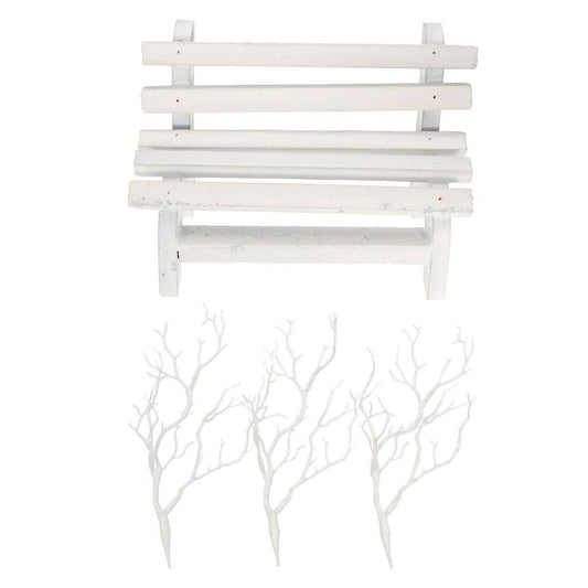 Miniature Landscape Diy Craft Garden Decor Wooden Chair Bench White