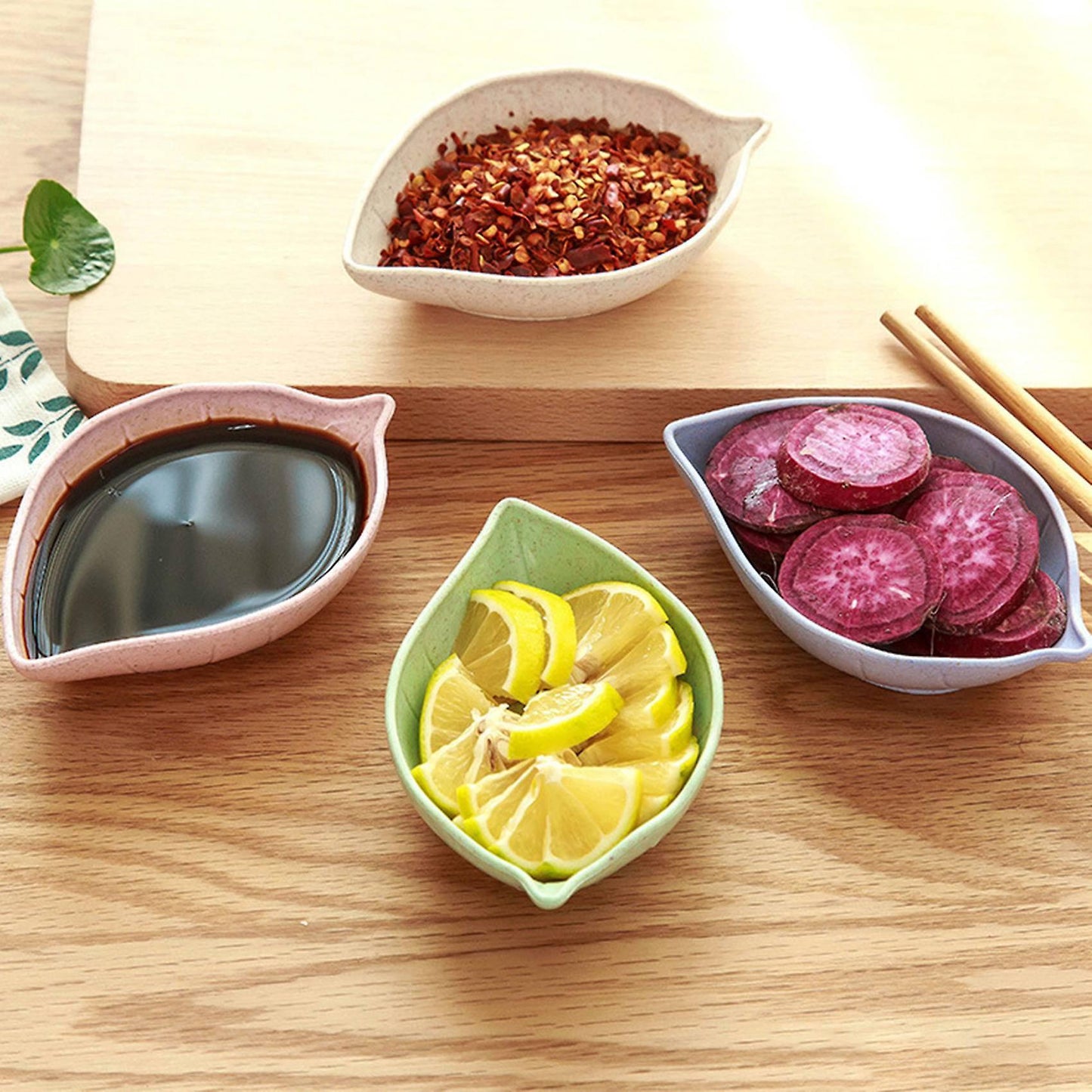4 Pieces Of Wheat Leaf-shaped Dishes, Dipping Plate, Seasoning Plate