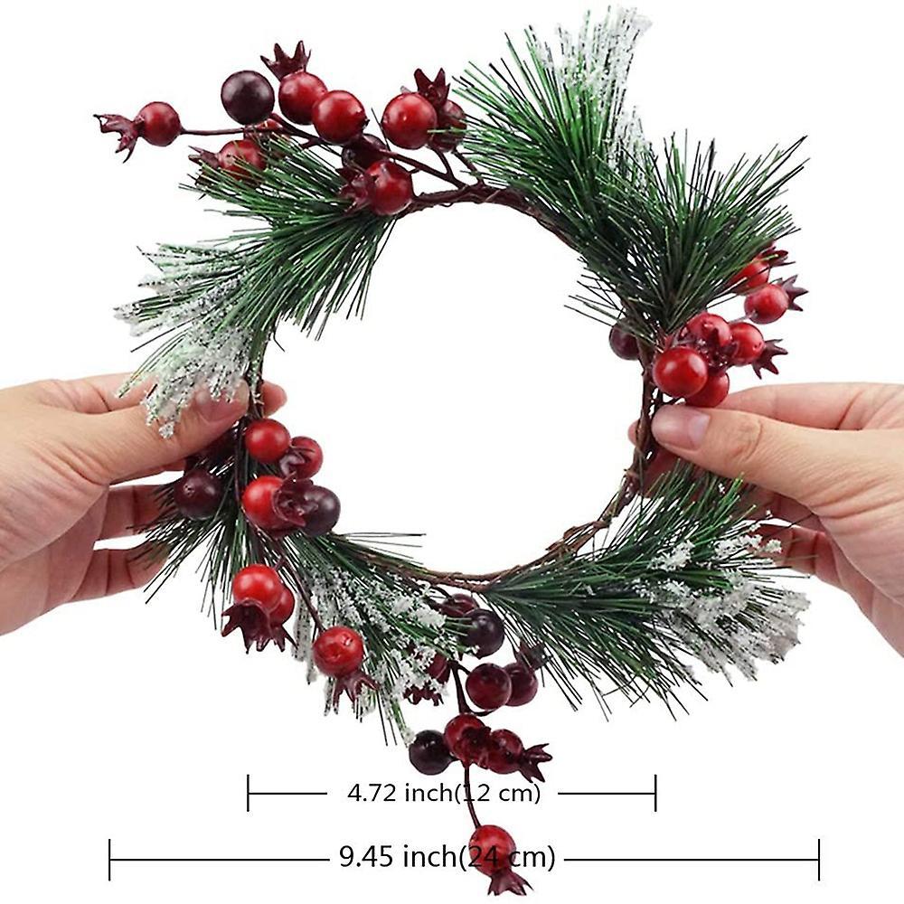 2 Pcs Red Berry Pine Wreath Snowy Pine Wreaths for Christmas Decor