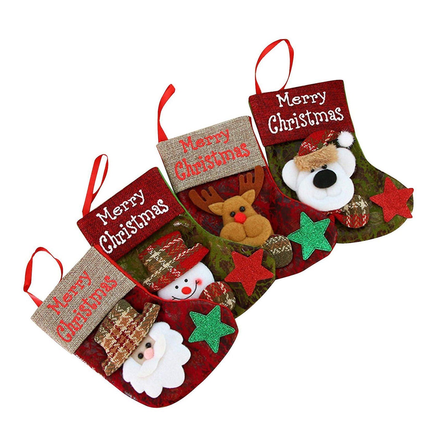 4 Pcs Stocking Classic Santa Snowman Reindeer Bear 3d Plush Party