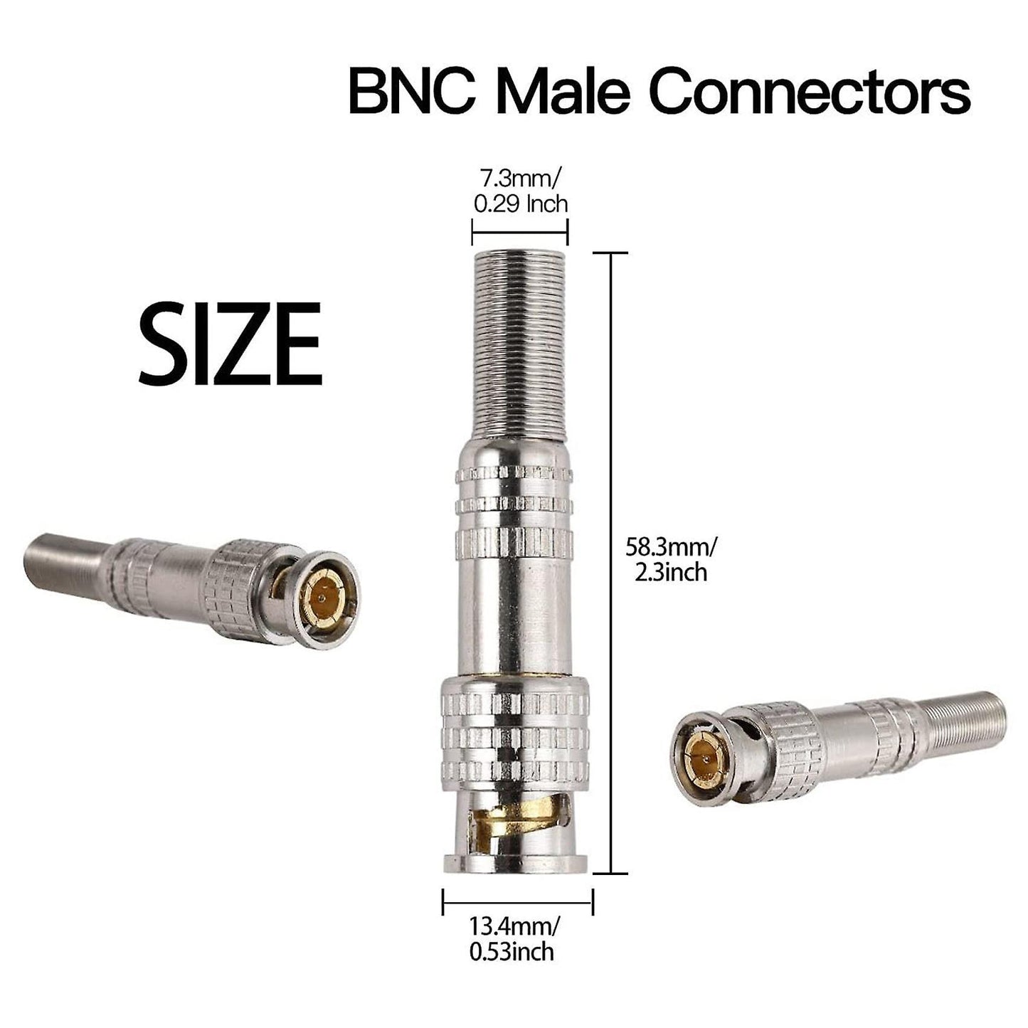 (10pcs) Rg59 Bnc Male Plug Solderless Coupler Connector Adapter Cctv