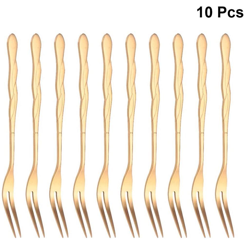 10pcs Stainless Steel Cake Fork 2 Prong Dinner Fork Rose Gold