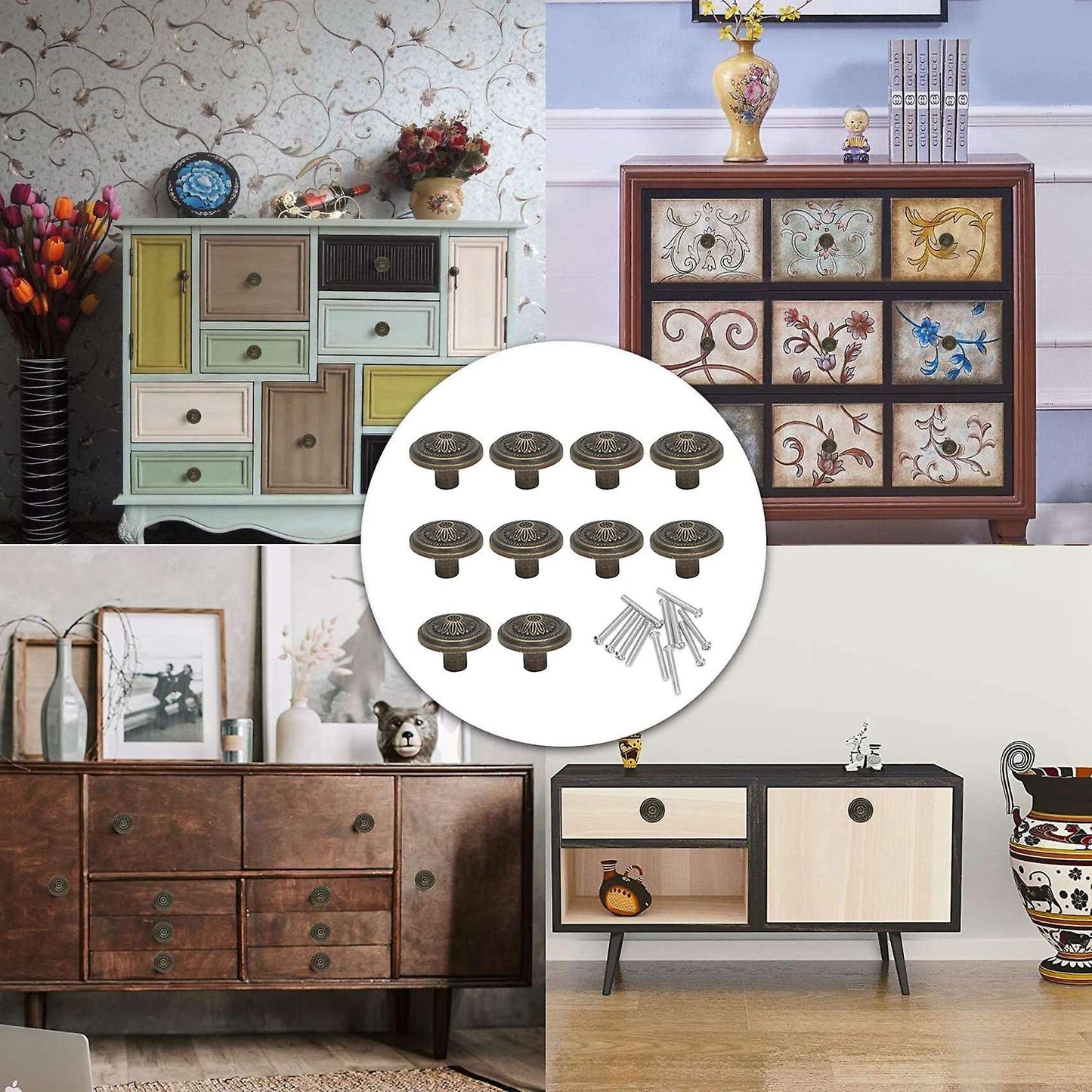 Cabinet Knobs 10 Pieces Dresser Knobs Set Made Of Bronze-zinc Alloy
