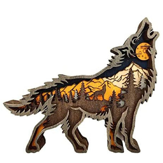 Multi-layer Wood Carving Forest Animal Wolf Wall Decoration