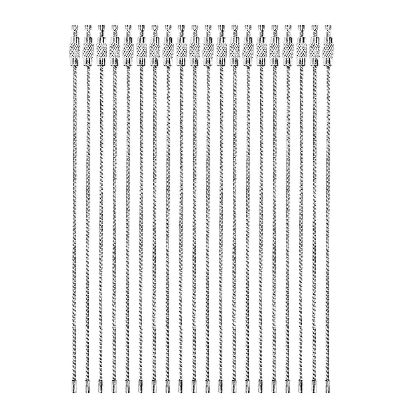 20x Silver Stainless Steel String Wire Luggage Tags Loop Key Rings