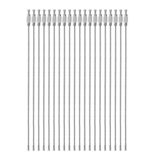 20x Silver Stainless Steel String Wire Luggage Tags Loop Key Rings