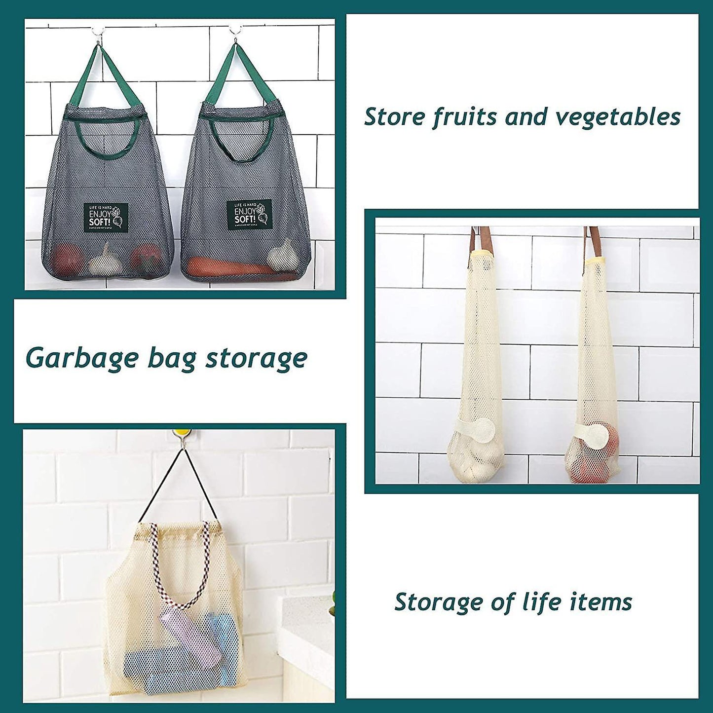 Hanging Storage Vegetable Mesh Bag Washable Wall Hanging Fruit Basket