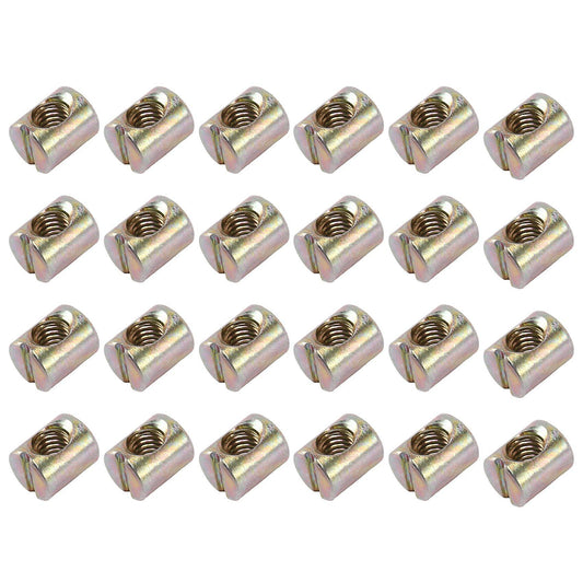 24 Pieces M6 Barrel Nuts Cross Dowels Slotted Nuts for Furniture Beds