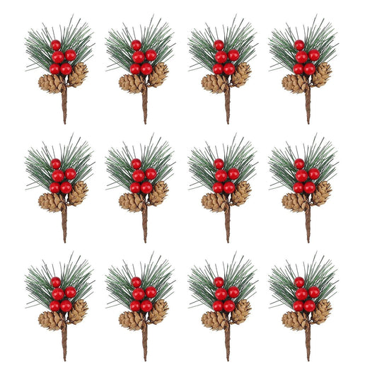 12pcs Simulation Pine Needle Branches Holiday Decoration
