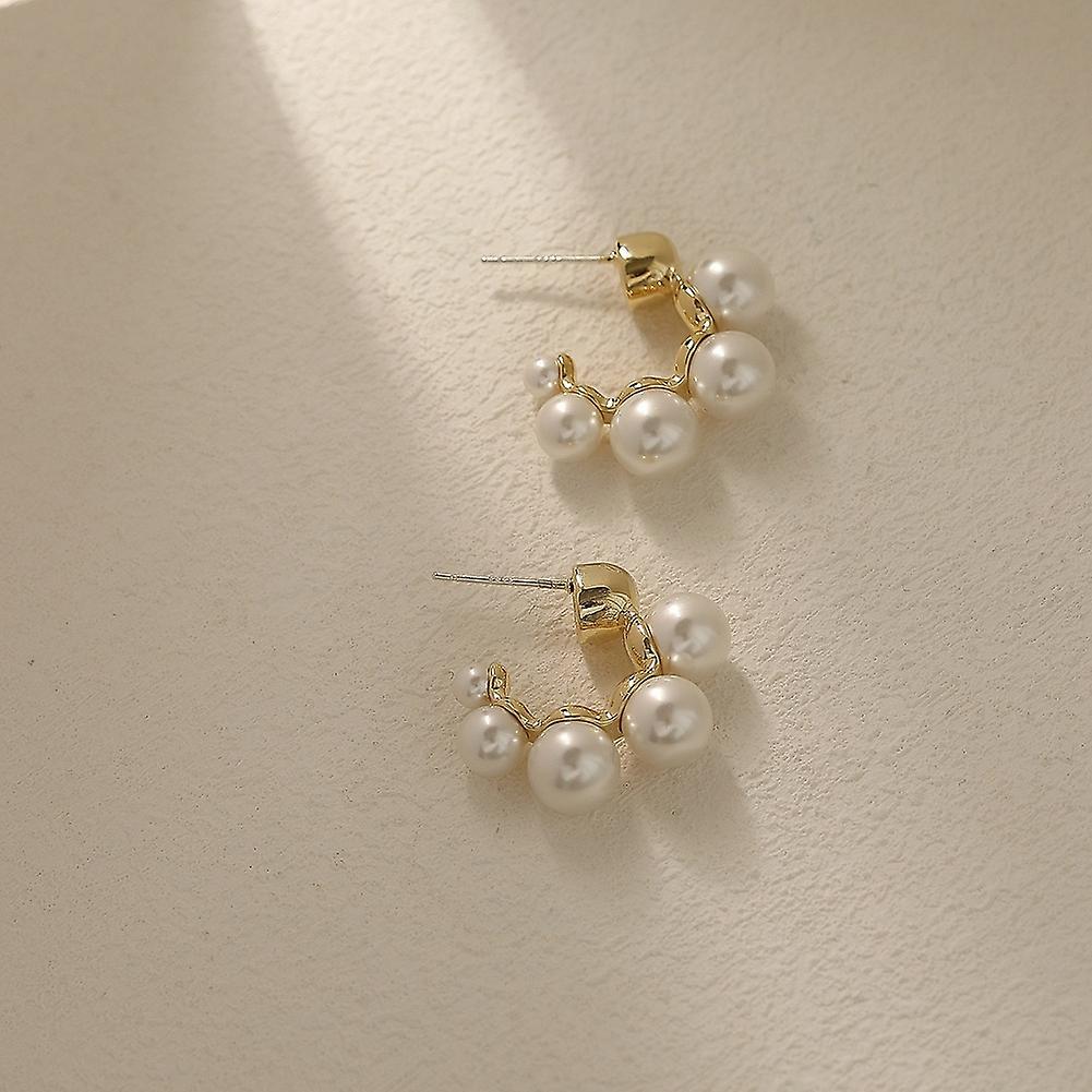 Korea C Shape Imitation Pearl Metal Stud for Women Party Jewelry