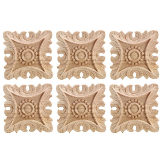 6x Vintage Unpainted Wood Carved Corner Onlay Applique Frame