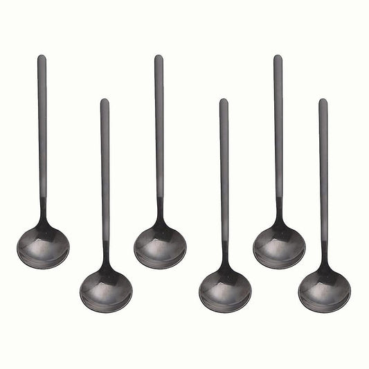 Stainless Steel 6pcs Espresso Spoons for Sugar Antipasto (black)
