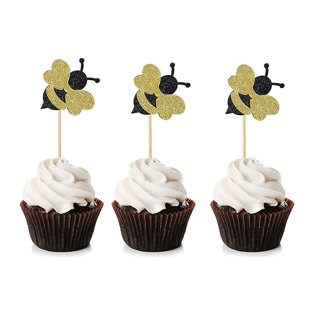 Bee Cake Decoration Party Decoration Glitter Cupcake Decoration 24pcs