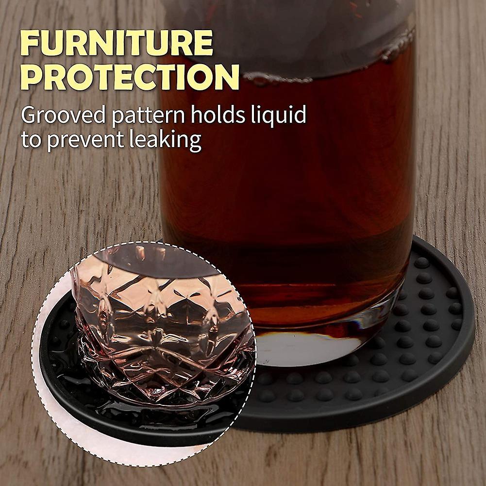 Black Round Silicone Rubber Drink Coasters (set Of 6) for Homes