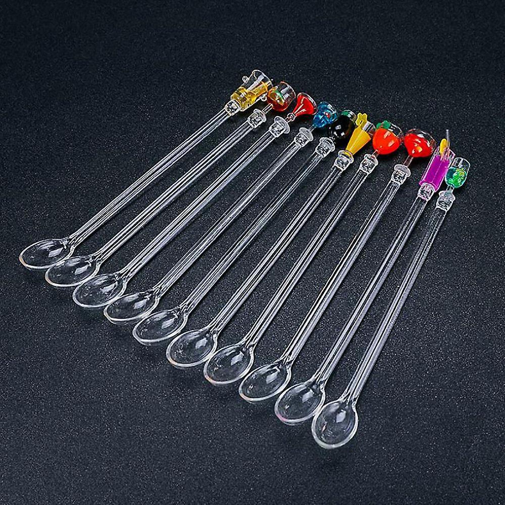 10pcs Acrylic Drink Juice Puddler Stirring Coffee Mixing Spoon Set